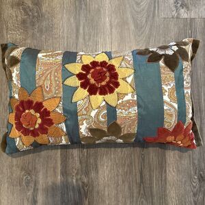 Pier 1 Rectangle Embroidered Floral Cottagecore  Throw Pillow Y2K Boho Retro